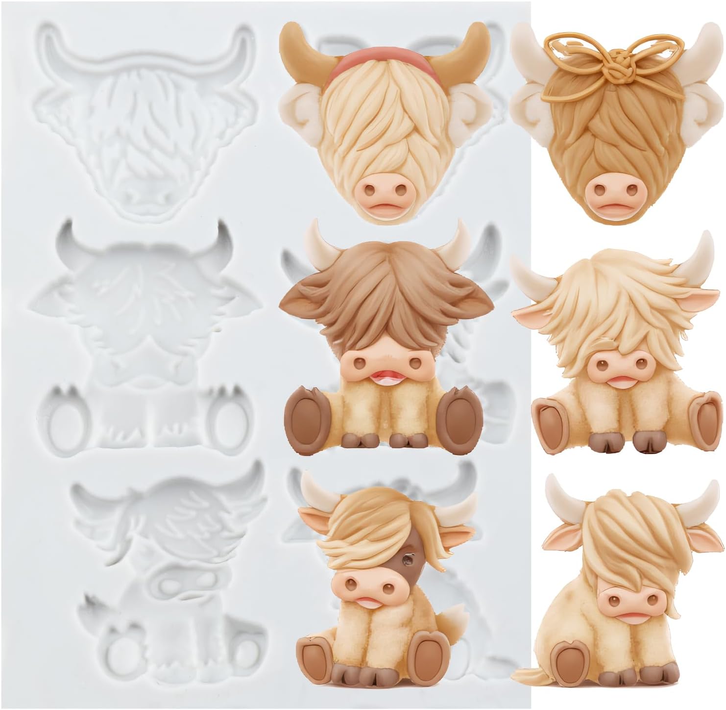 Scotch Cattle Polymer Clay Mold Animal Clay Mold Highland Cow Silicone Molds for DIY Crafts Air Dry Plaster Polymer Epoxy Resin Casting Jewelry Making