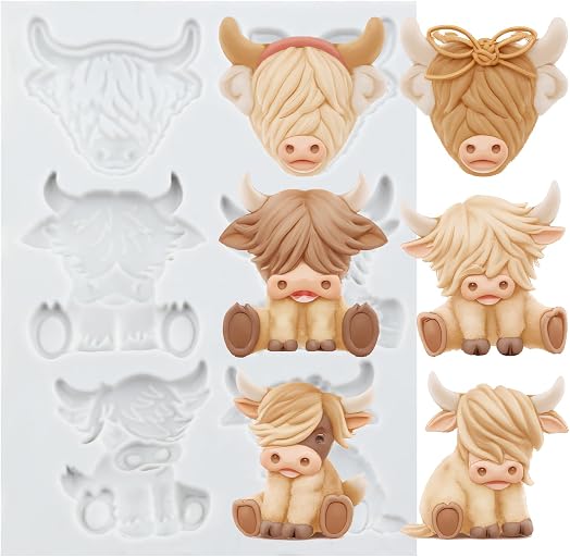 Scotch Cattle Polymer Clay Mold Highland Cow Silicone Molds | Animal Clay Mold DIY Crafts Air Dry Plaster Polymer Epoxy Resin Casting Jewelry Making