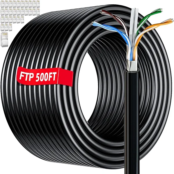 Cat 6 Outdoor Ethernet Cable 500ft Bulk (30 RJ45), FTP Cat 6 Shielded Ethernet Cable, Direct Burial, 23AWG, Heavy Duty, In-Ground, POE, Waterproof UV Resistant Cat6 Internet Cables for Router Gaming