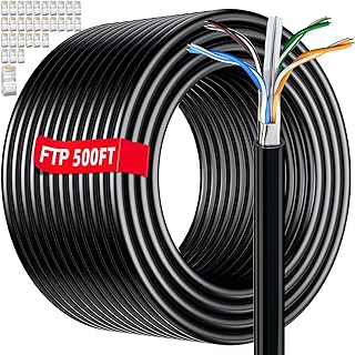 Cat 6 Outdoor Ethernet Cable 500ft Bulk (30 RJ45), FTP Cat 6 Shielded Ethernet Cable, Direct Burial, 23AWG, Heavy Duty, In-Ground, POE, Waterproof UV Resistant Cat6 Internet Cables for Router Gaming