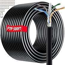 Cat 6 Outdoor Ethernet Cable 500ft (30 RJ45), FTP Cat 6 Shielded Ethernet Cable Bulk, Heavy Duty 23AWG, Direct Burial, In-Ground, POE, Waterproof, UV Resistant Cat6 Cables 500 feet for Router Gaming