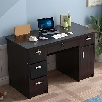 LITFAD Rectangular Writing Desk with Locking Drawers 29.5" H Office Desk Wood Computer Desk - Nut-Brown 47.2" L x 23.6" W x 29.5" H Without Chairs