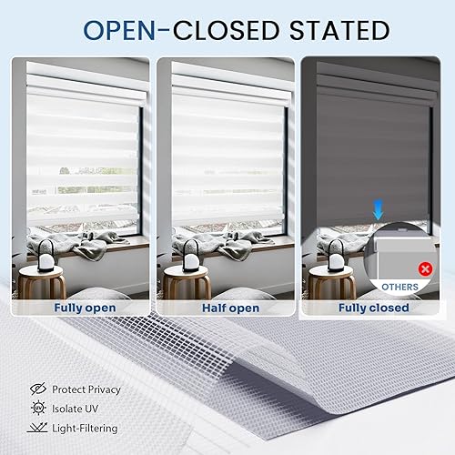 Miniatura 3 de Grandekor Persianas motorizadas de cebra con control remoto, sin taladro, sin herramientas, persianas de cebra inalámbricas de doble capa para