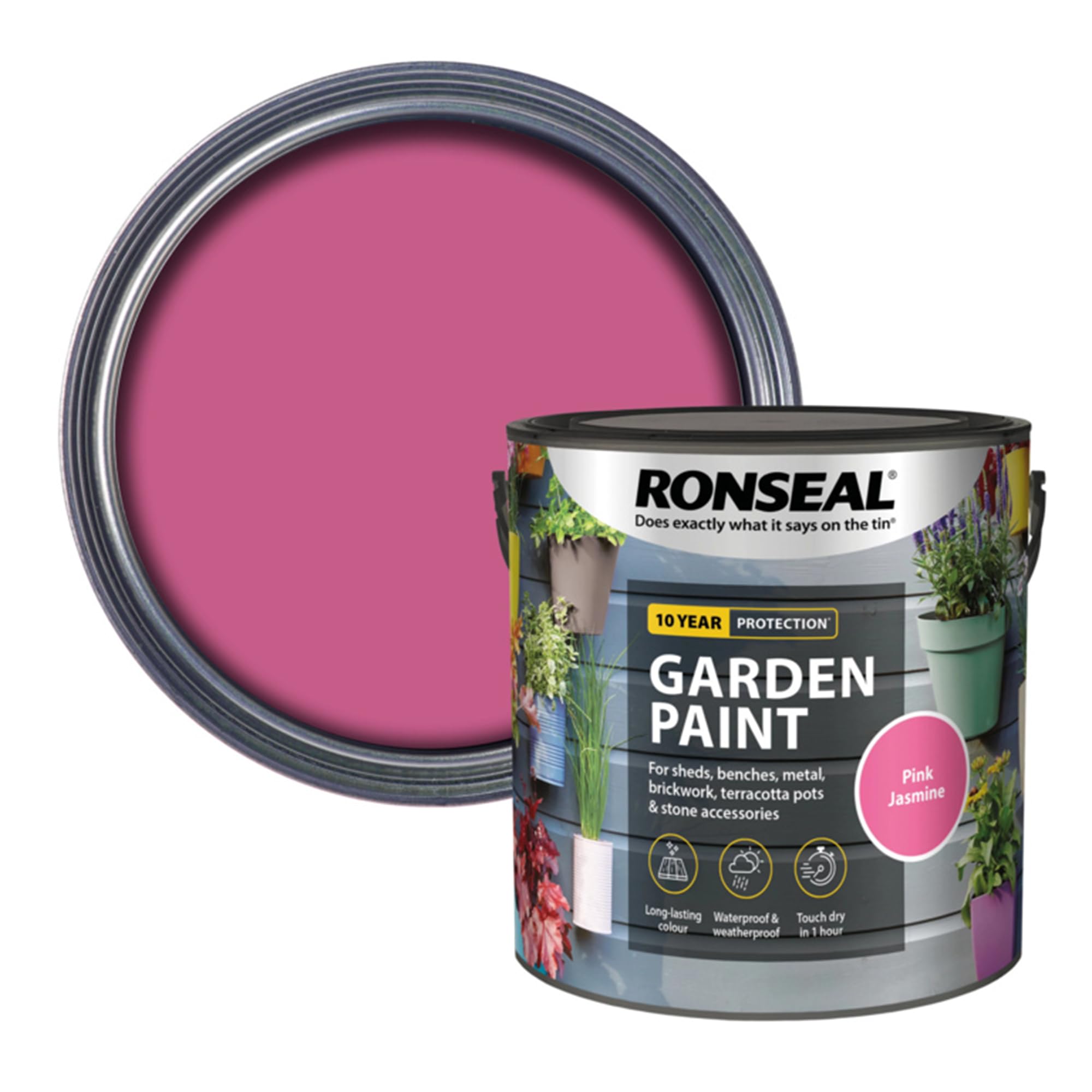 AOC24 Garden Fence Paint 2.5l – Multi-Surface Exterior Paint for Wood, Brick, Metal, Stone & Terracotta – Waterproof, Resists Fading, Matt Finish for Sheds, Fences, Garden Furniture Pink Jasmine