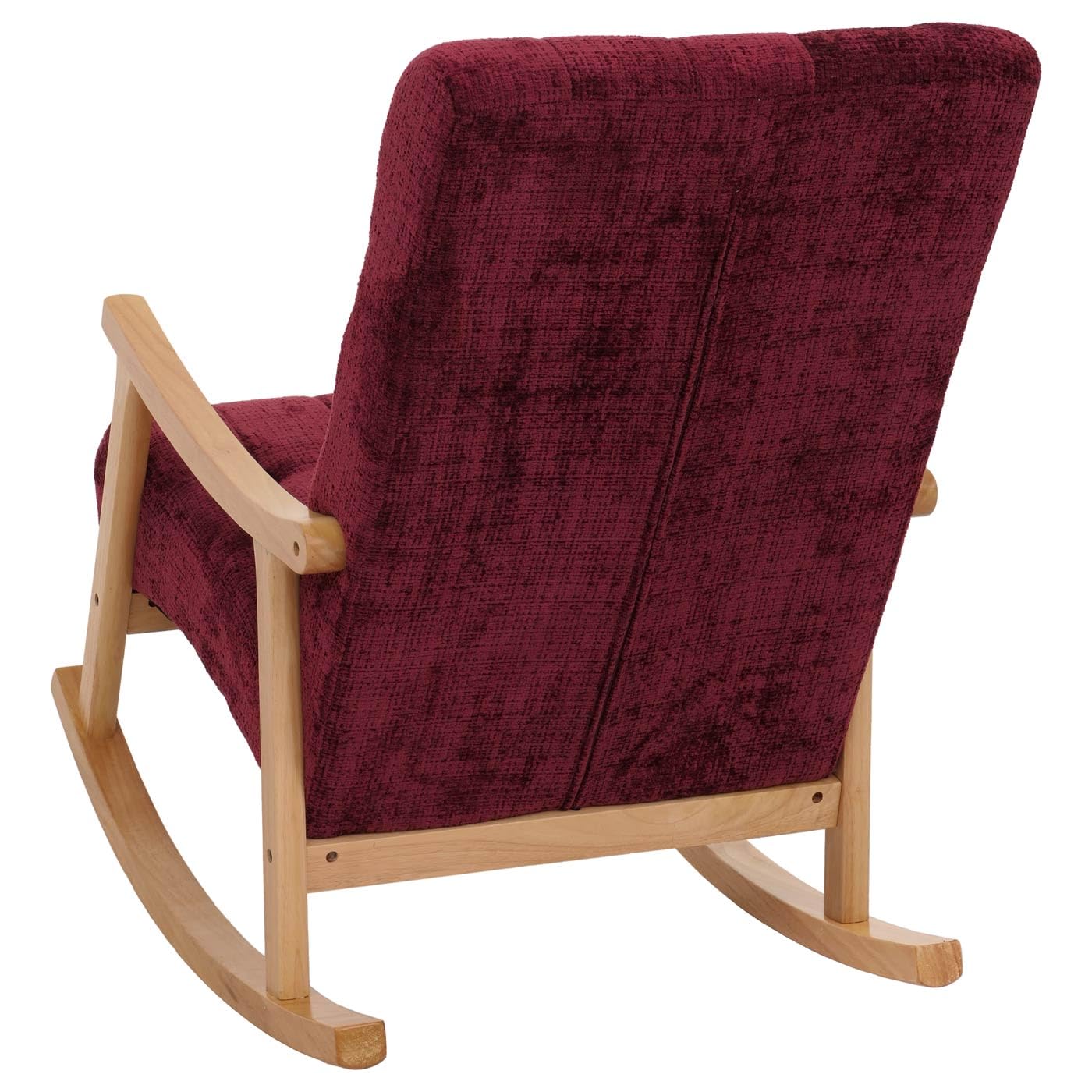 Mendler Schaukelstuhl HWC-K10, Relaxsessel, Holz FSC® Stoff/Textil Chenille (465g/m²) - Bordeaux, Gestell Natur