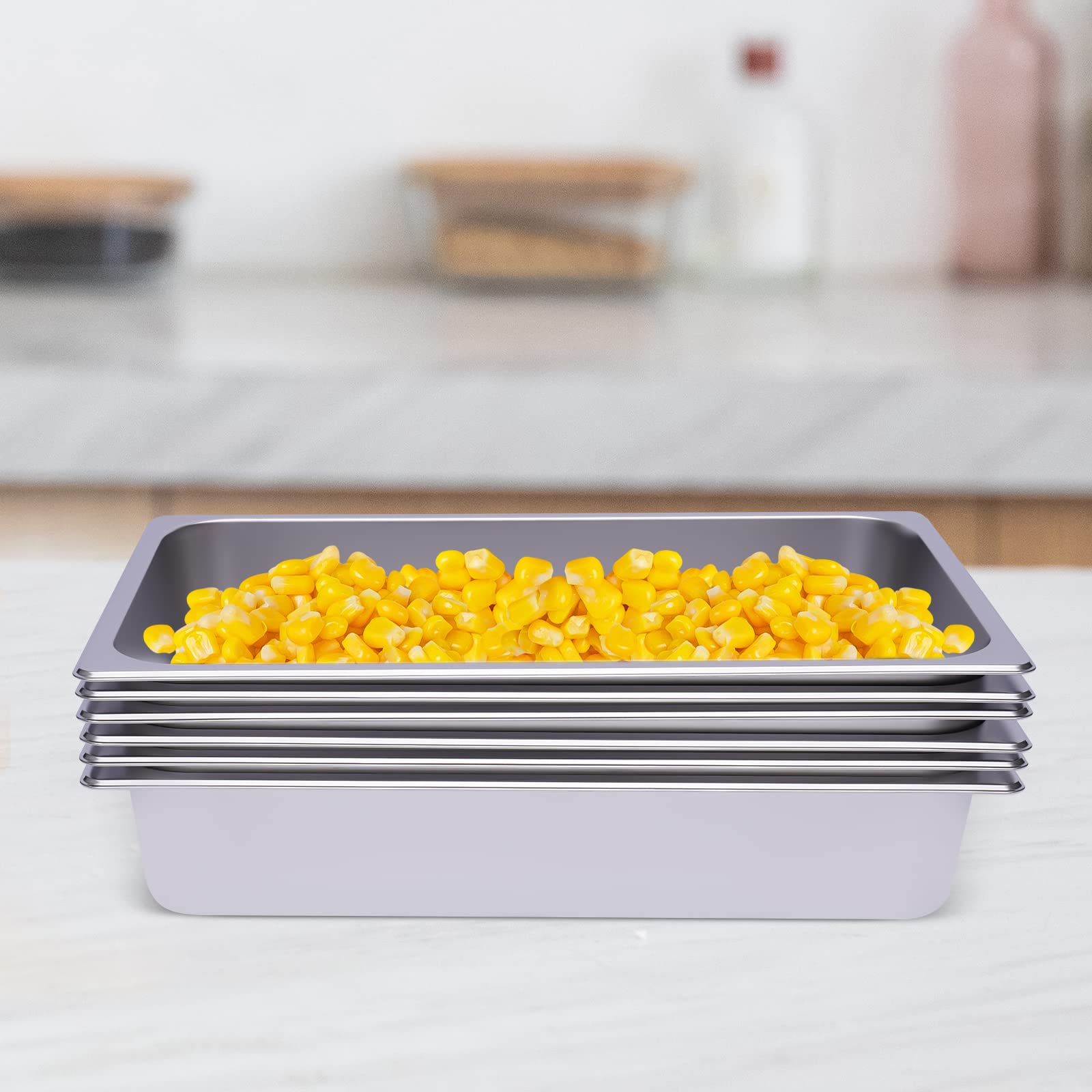 Bandejas para servir de acero inoxidable, 6 unidades, bandeja de metal, 53 x 33 x 6 cm, irrompible, rectangular, bandeja de comida rápida, apta para lavavajillas, para cocina, comedor, cafetería