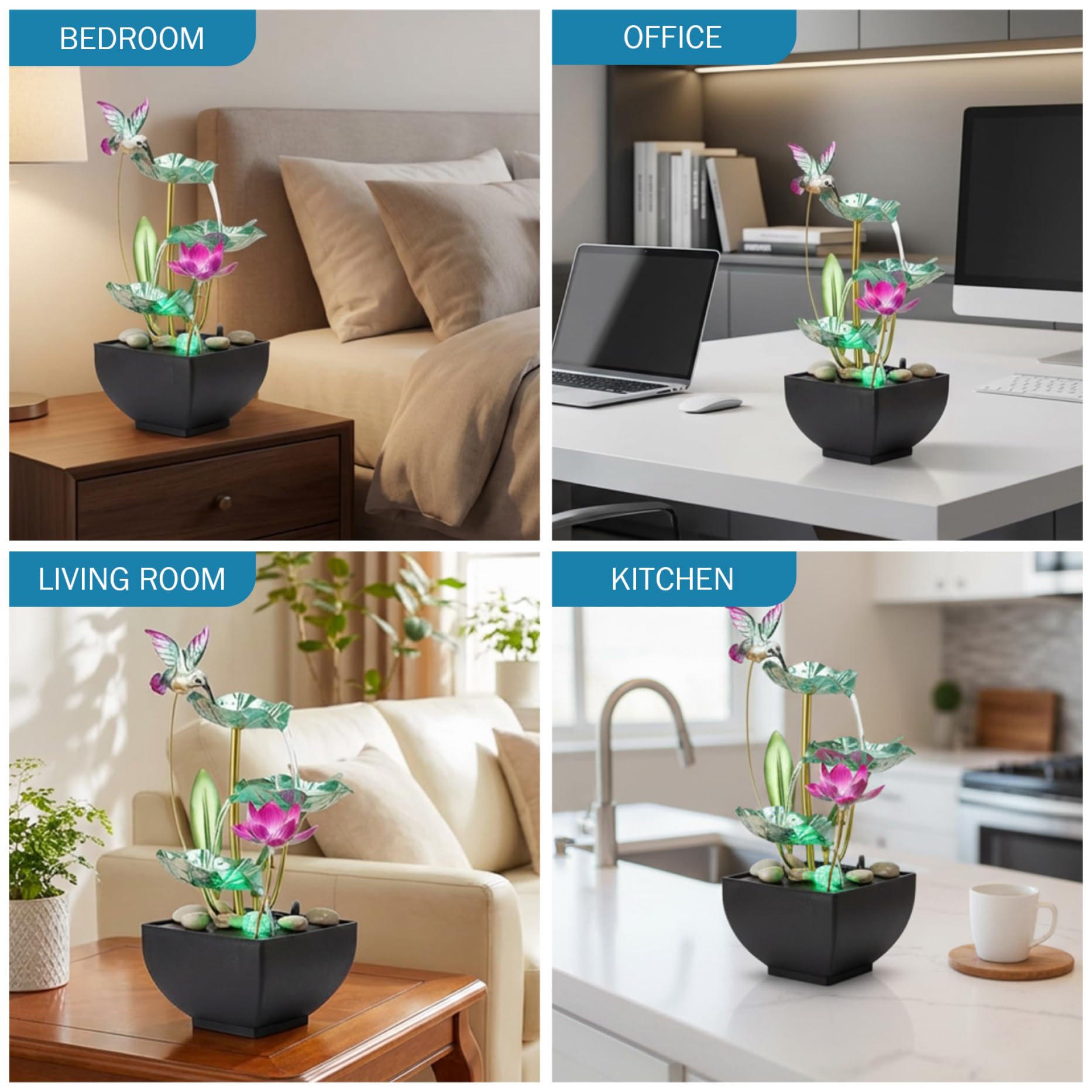Fontaine d'eau de Table, Cascade de Bureau à 3 Niveaux avec lumières et Roches, fontaines d'eau 'intérieur pour la Maison, Le Bureau, la Chambre à Coucher, Style 2