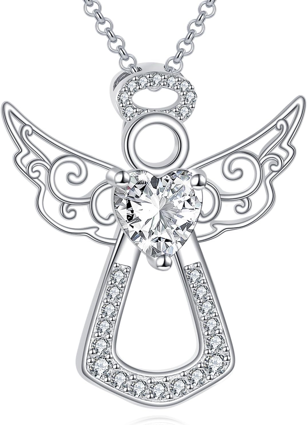 URONE URONEGuardian Angel Necklace for Women 925 Sterling Silver Delicacy Angel Wings Pendant Filigree Jewelry Gifts for Women