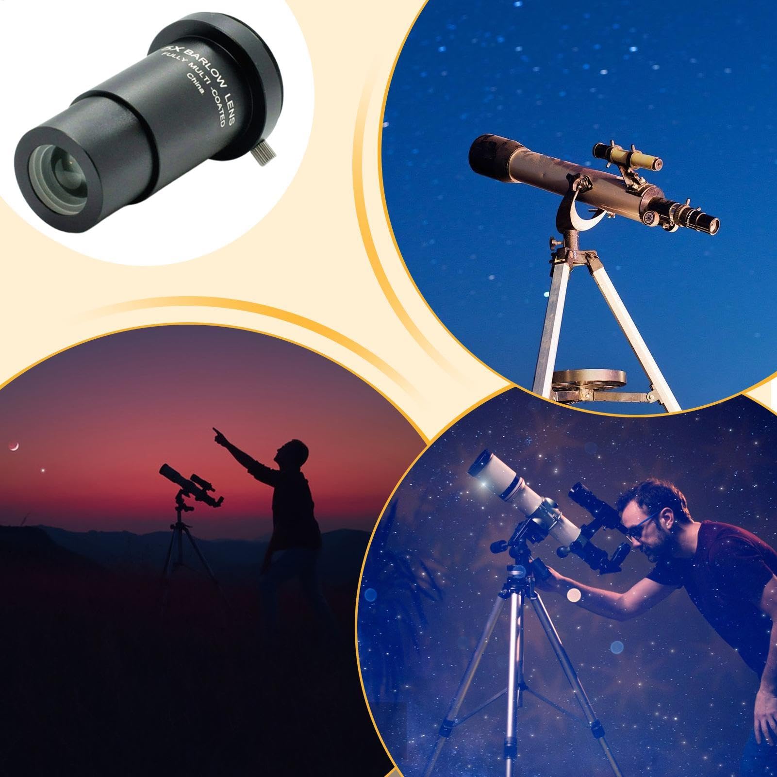 Lente Barlow 5X, 1.25 Ocular del telescopio,5X telescopio Ocular Achromatic Barlow Lens | Filtro de Luna de Metal con Interfaz de conexión de subproceso M42 para fotografía