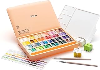 HIMI Twin Cup Jelly Gouache Paint Set with 3 Paint Brushes, 48 Colors 12g, Jelly Cup Design, Non Toxic Paint for Canvas and Paper, Art Supplies for Professionals (Peach Fuzz)