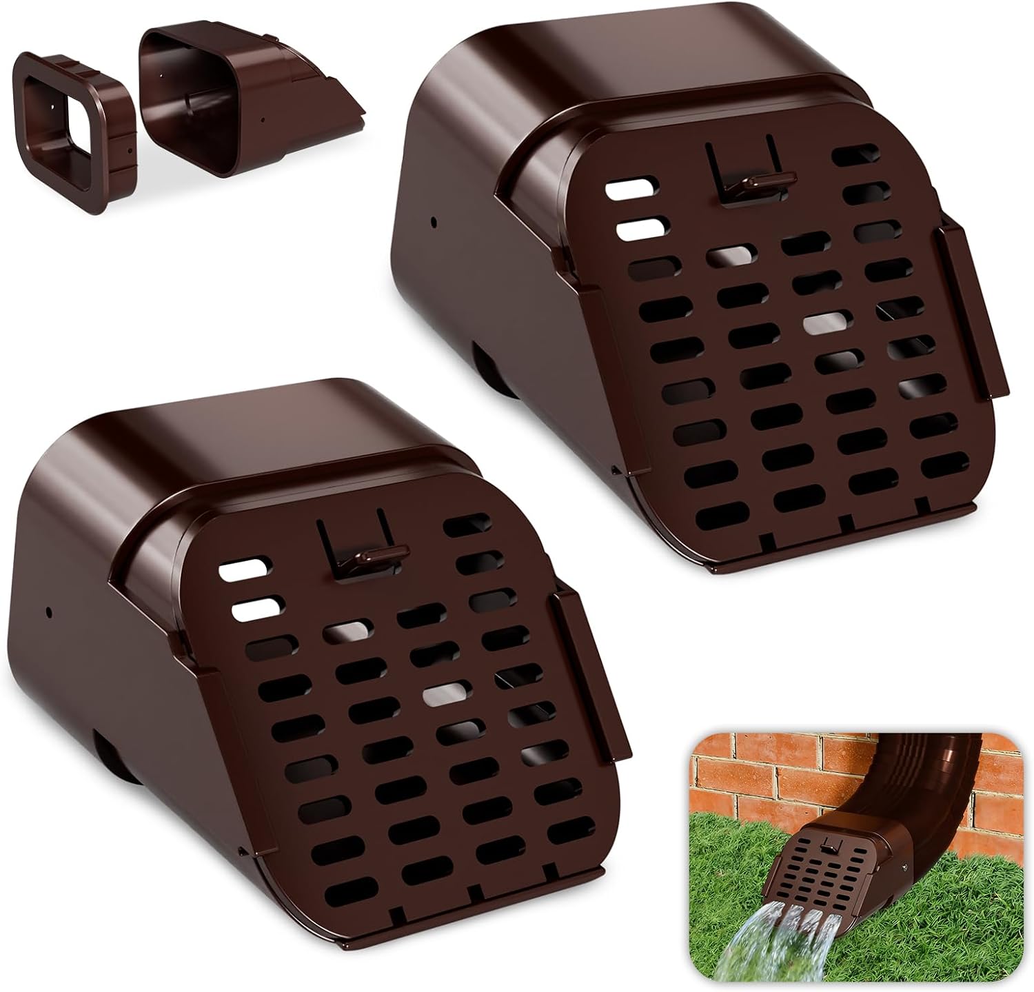 3"x4" & 2"x3" Type-A Gutter Downspout Guard Cover, Gutter Downspout Extensions Keep Leaves and Rodents Out, Downspout Diverter for Rain Water Drainage (2 Packs-Brown)