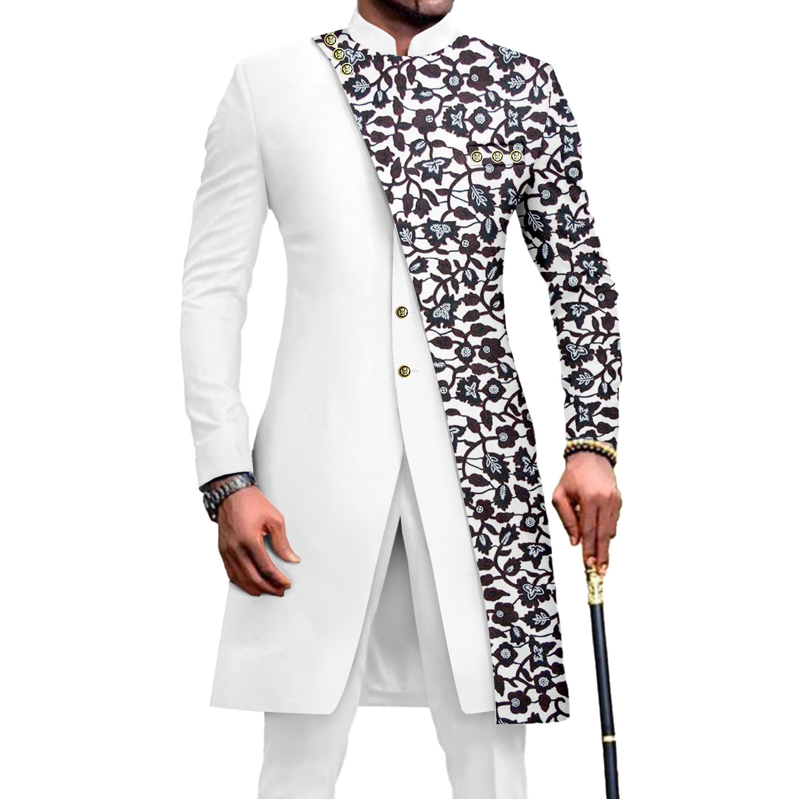 African Suits for Men Slim Fit Single Breasted Print Blazer and Pants Set