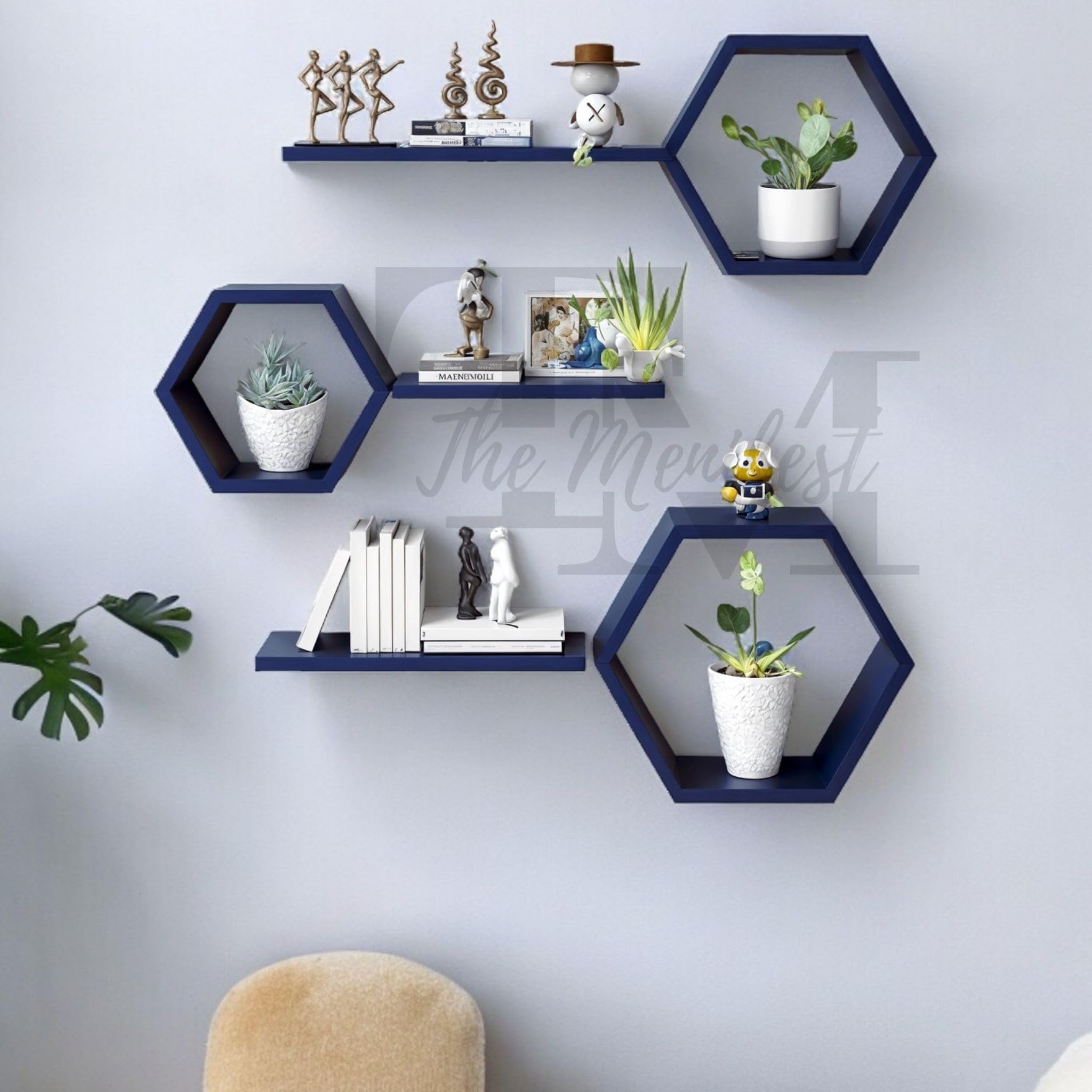 The Menifest | Wooden Hexagonal Shape Wall Hanging Rack Shelf Wall Shelf for Living Room Bedroom Decoration, Bathroom, Kitchen, Dining Room and Any Space That Need A Touch of Elegance (Navy Blue)-image-14