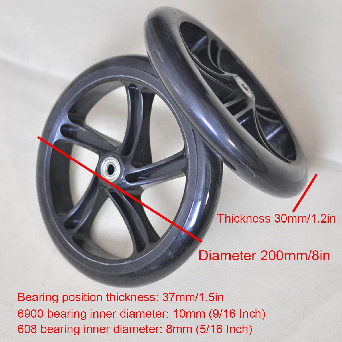 2 Ruedas para Sillas De Ruedas, Reemplazo De Ruedas De Silla De Ruedas Pequeño De 200 mm/8 Pulgadas,Ruedas Delanteras Universales,Piezas de Repuesto para sillas de Ruedas, Scooters,Negro