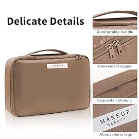 Queboom Travel Makeup Bag Cosmetic Bag Makeup Bag Toiletry bag for women and men (Coffee)