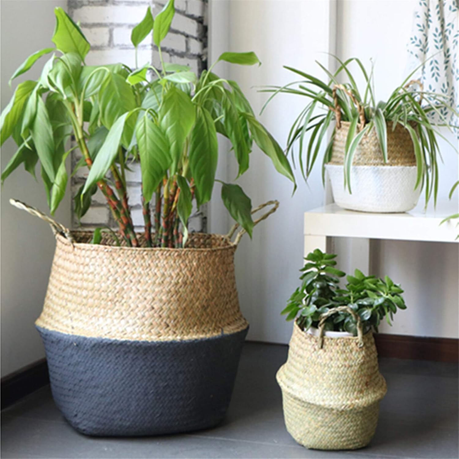 Plant Grow Bags Flower Basket Storage Holder Flower Pot Laundry Organizer Bag Garden Decor Garden Ventilated Plants Planting Bag (Color:Wood+Black Grey; Size:S) (Wood+Black Grey Small)