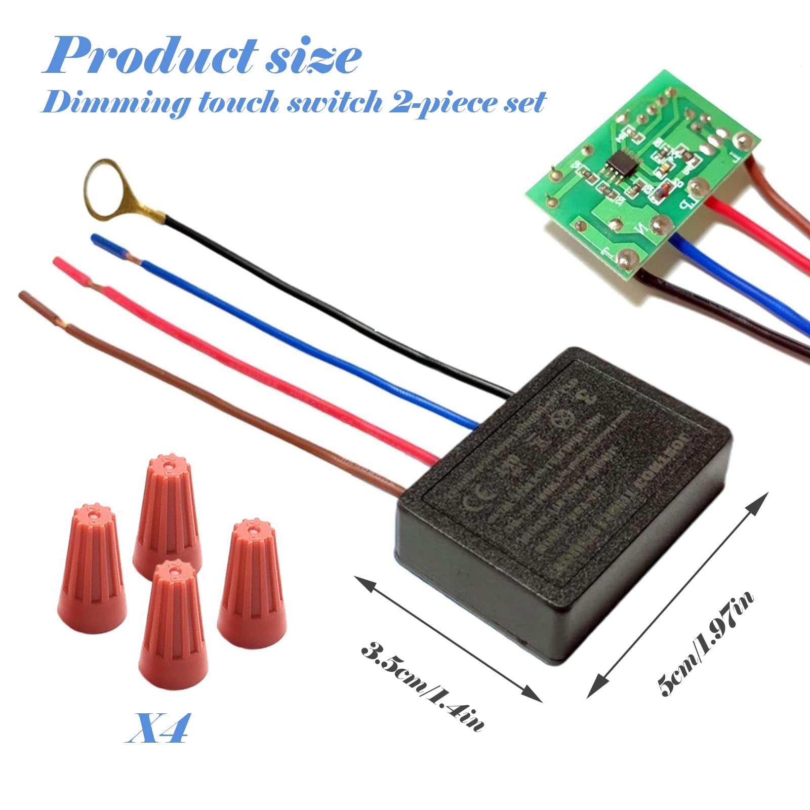 Juego de 2 interruptores táctiles para lámparas de mesa, 4 vías, sensor táctil, regulador de intensidad, con tapas de cable, para lámparas de mesa, lámparas de pie, lámparas de pared y