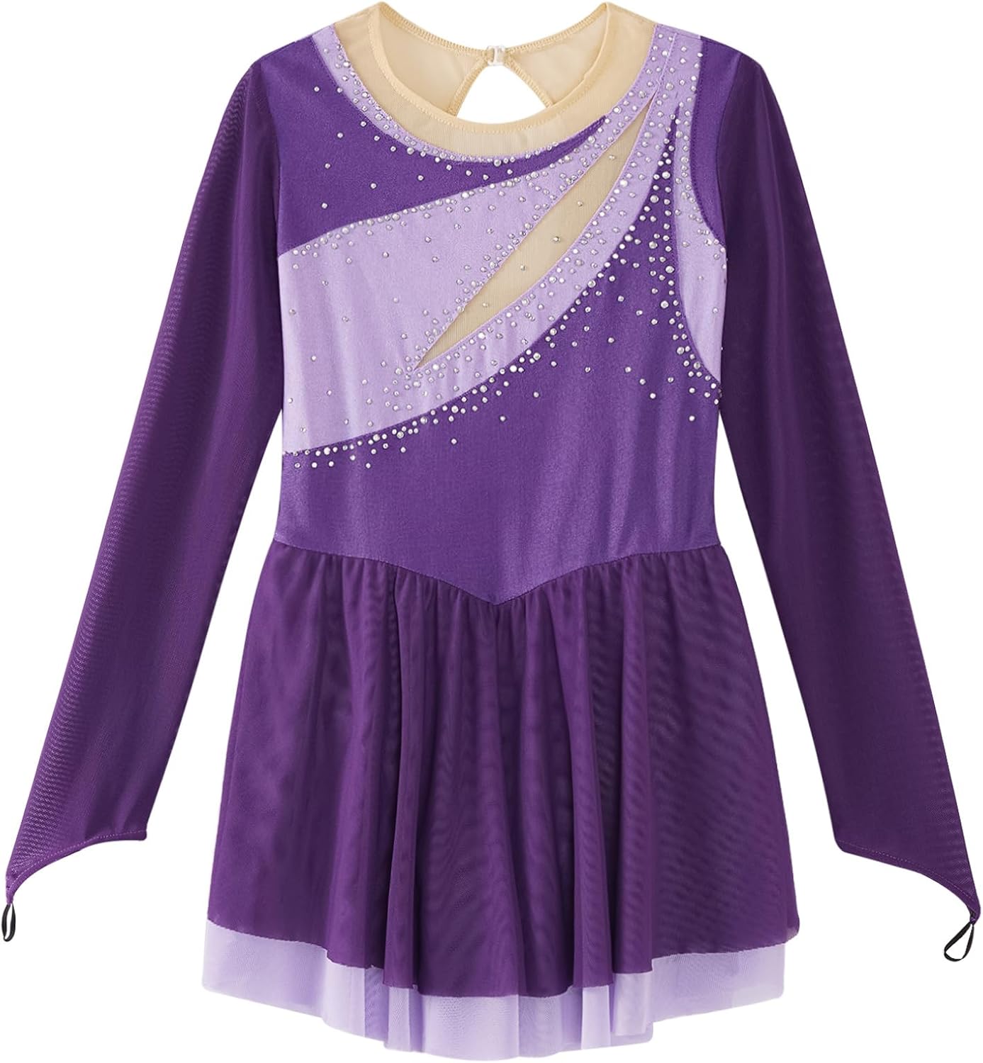 easyforever Kids Girls Sparkly Rhinestone Long Sleeve Figure Ice Skating Dress Ballet Modern Lyrical Dance Costume