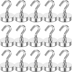 MIKEDE Strong Magnetic Hooks Heavy Duty, 30Lbs Cruise Essentials Hooks for Hanging, 15Pcs Neodymium Magnets with Hooks for Refrigerator, Magnetic Hanger for Kitchen, Home, Workplace - View 2