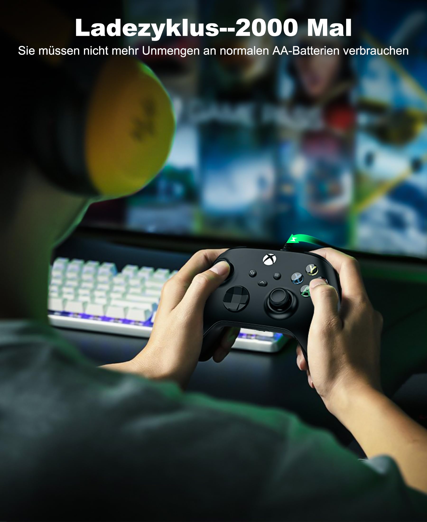 Akku für Xbox Controller, 2 x 4800mWh Wiederaufladbare Akku für Xbox Series X Controller mit 4 Batterie Abdeckung für X- Series X/S/X-One/One S/X/Elite - 5