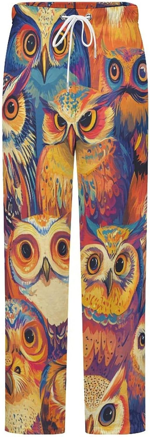 Owls Ethnic Style Flannel Pajama Pants Women Soft Fleece Sleep Pj Lounge Bottoms