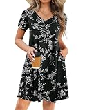 Womens Summer Floral Beach V Neck Dresses Short Sleeve T Shirt Sundresses with Pockets 2025 Hawaiian Vacation