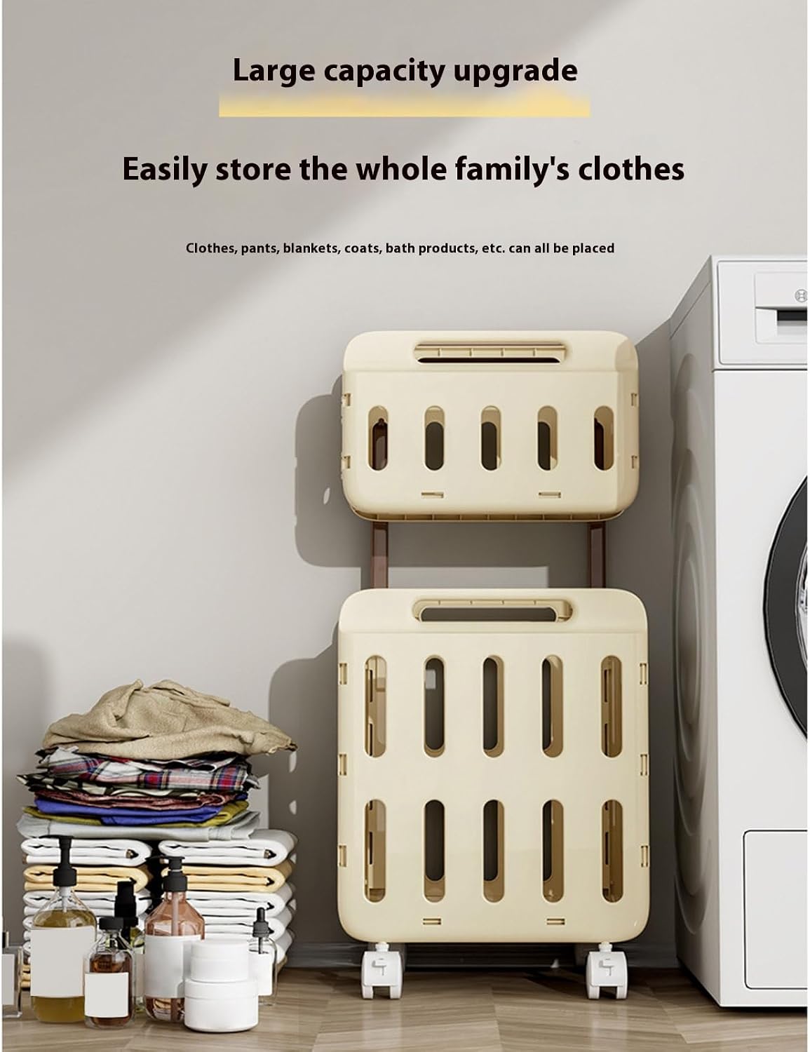 Laundry Cart with Ventilation Holes Mobile Organiser for Household Item Storage Basket with and Handle Sturdy Mesh Laundry Organizer for Home