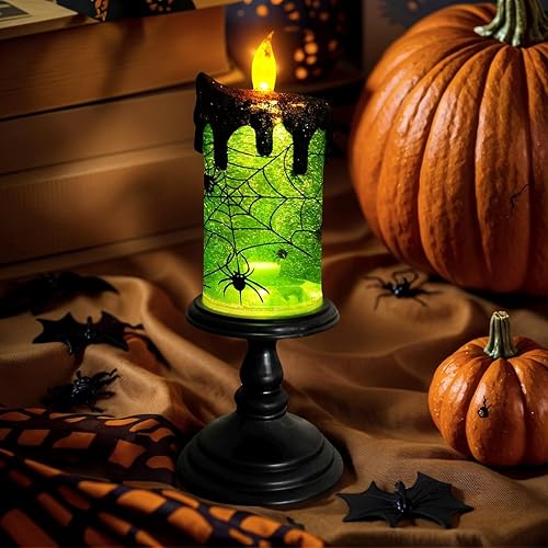 1. Velas sin llama de globo de nieve de Halloween, centro de mesa para fiesta de celebración, vela LED a pilas con temporizador de 6 horas para