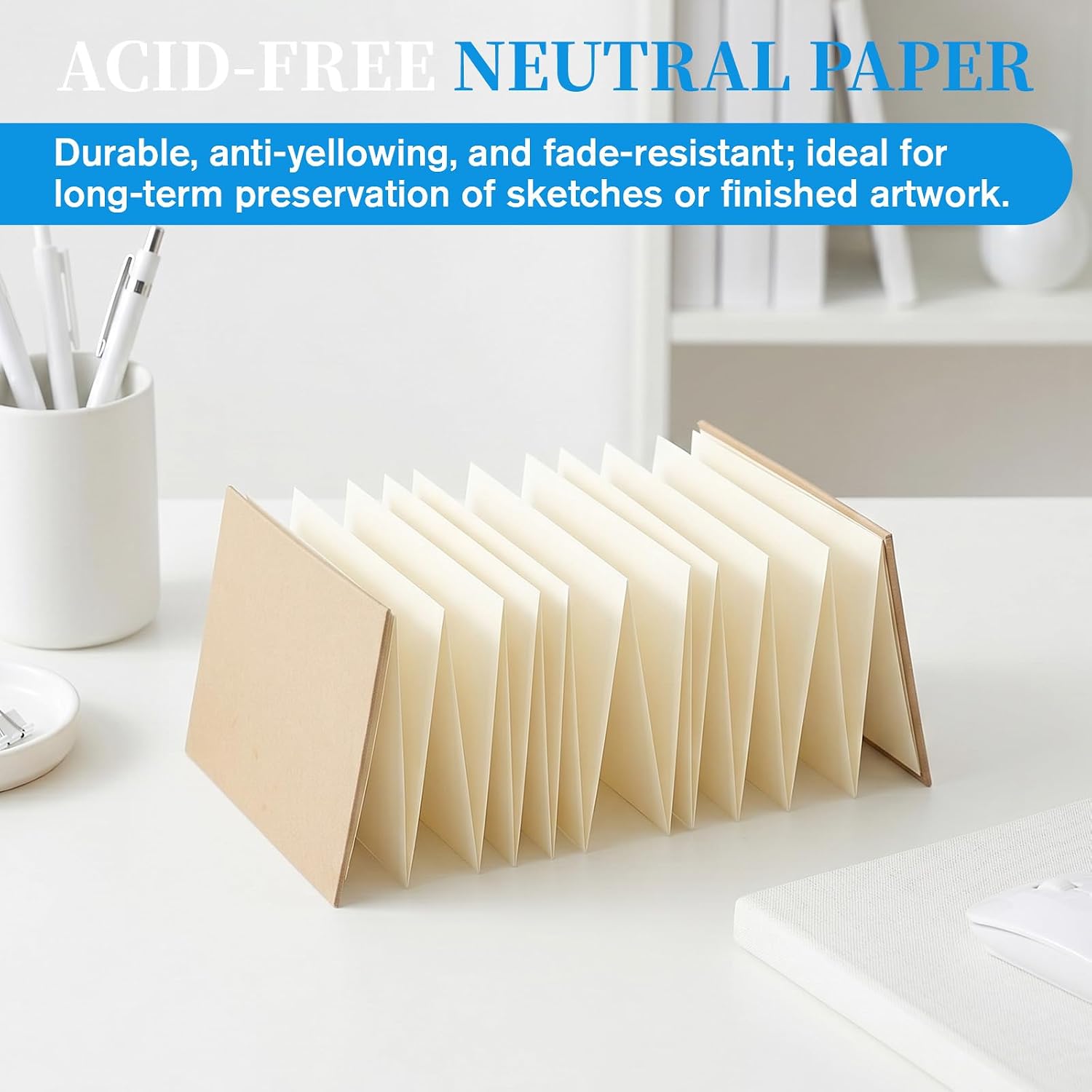 Watercolour Hardback Concertina, 15 x 200 cm Travel Protable Accordion Sketchbook, 300 GSM Accordion Scrapbook(One Book)