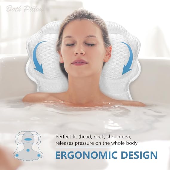 SetSail Bath Pillow, Bath Pillows for Tub Neck and Back Support, White