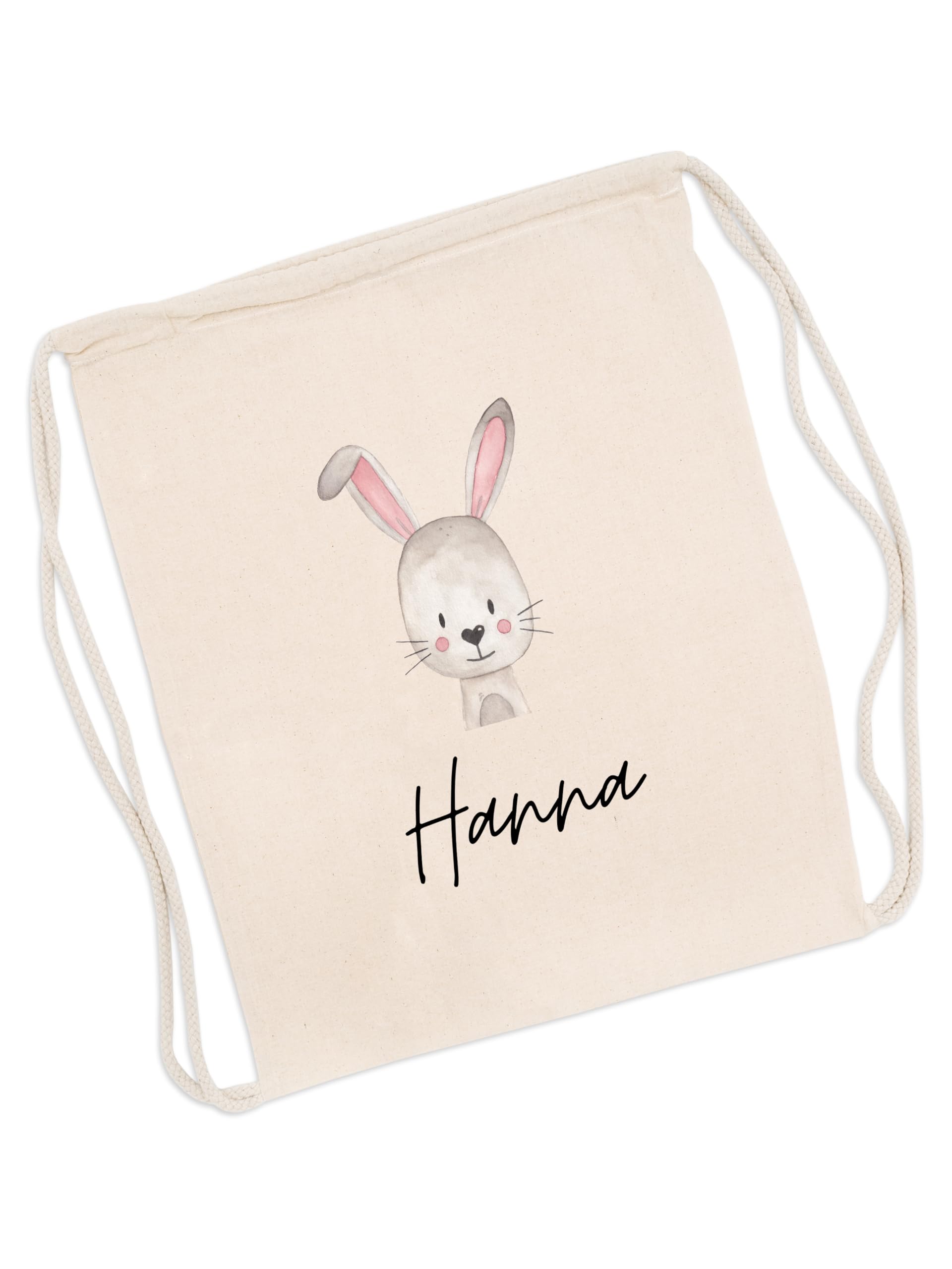 wunderwunsch Turnbeutel personalisiert, Sportbeutel Kinder, Personalisierte Sporttasche Kindergartenkind, Schulranzen Name, Kiga Beutel individualisiert mit deinem Namen (Hase)