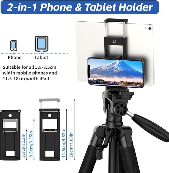 MACTREM 75 Inch Camera Tripod for Sony Canon Nikon, Lightweight Travel Video Aluminum Tripod Stand with Cell Phone Mount for iPad Phone