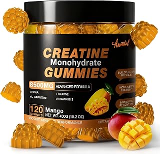 Creatine Monohydrate Gummies 8500 MG for Men and Women, Creatine Monohydrate Supplement for Muscle Growth, Strength & Energy Support, Pre Workout Gummies 120 Count Mango Flavor