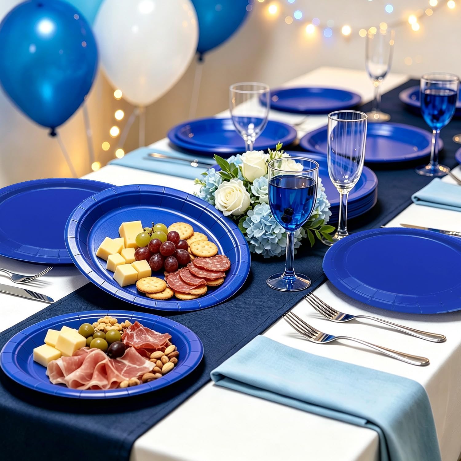 50 Pcs Blue Paper Plates, 9 Inch Disposable Dinner Plates image 5