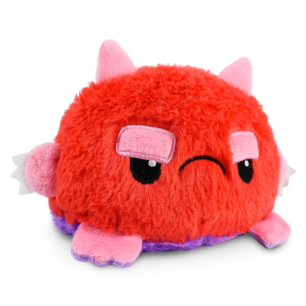 TeeTurtle - The Original Reversible Monster Plushie - Purple + Red Fuzzy - Cute Sensory Fidget Stuffed Animals That Show Your Mood - Perfect for Halloween! 4 inch