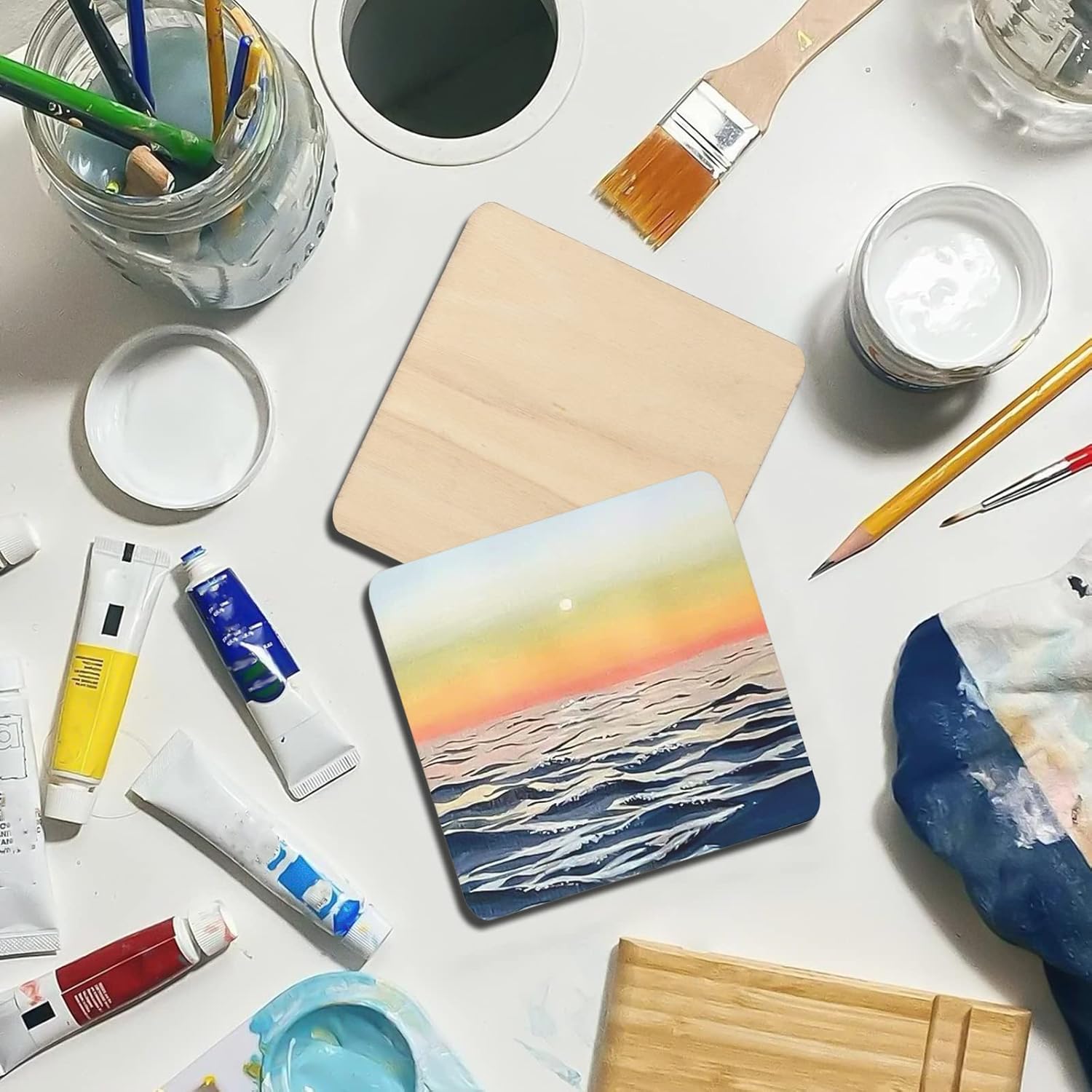 200 PCS 3 x 3 Inch Square Wood Pieces, Wood Squares for Crafts, Wood Tiles, Unfinished Wood Pieces for DIY Supplies, Painting, Art Projects