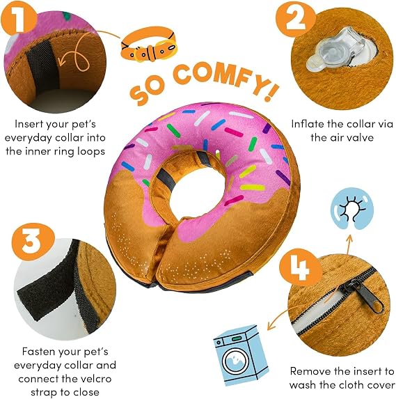 BENCMATE Protective Inflatable Collar for Dogs and Cats - Soft Pet Dog Cone Recovery Collar Does Not Block Vision E-Collar Donut-L