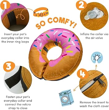 BENCMATE Protective Inflatable Collar for Dogs and Cats - Soft Pet Dog Cone Recovery Collar Does Not Block Vision E-Collar Donut-L