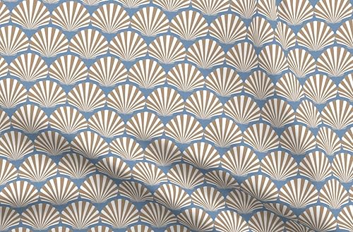 Spoonflower Fabric - Shells Blue Preppy Art Deco Sand White Coastal Beach Nautical Printed on Petal Signature Cotton Fabric Fat Quarter - Sewing