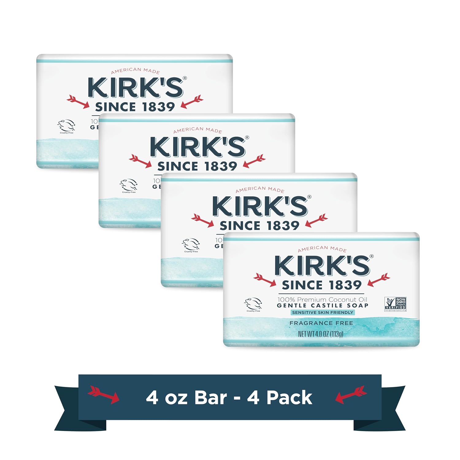 Kirk's Original Coco Castile Soap Fragrance Free 4 oz, Pack 18 Fragrance Free 4 Ounce (Pack of 18) - Image 1 of 7