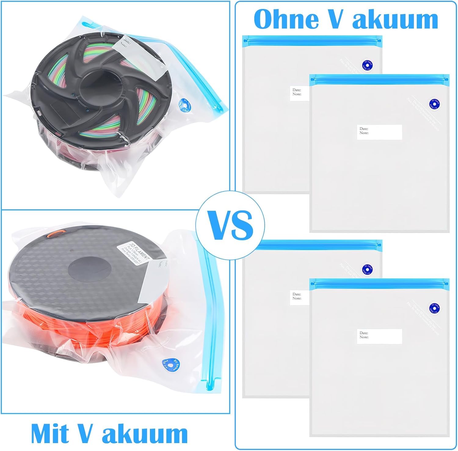 12 sztuk worków próżniowych wielokrotnego użytku do filamentu do drukarki 3D, zestaw próżniowy, odporny na wilgoć, szczelne, próżniowe worki kompresyjne, ochrona przed wilgocią, do przechowywania