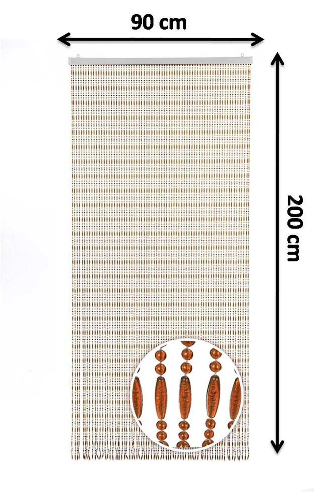 Kobolo Türvorhang Amber Perlenvorhang 90x200 cm - Dekovorhang - rechteckig - Zimmertüren, Balkon/Terrassentür