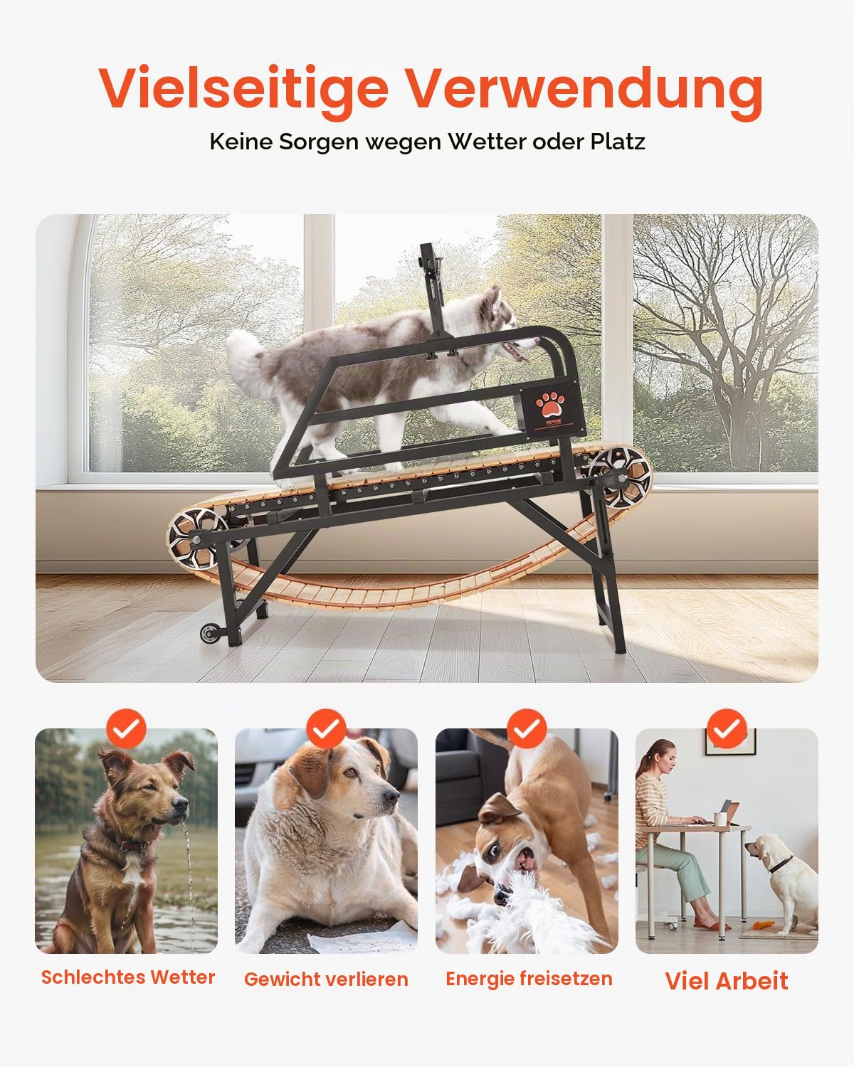 VEVOR Hundelaufband für mittelgroße Hunde, bis 100 kg, Hundelaufmaschine mit verstellbaren Rampen, Dog Pacer Slatmill für Hunde, Haustier-Laufband-Trainingsgerät für Indoor- & Outdoor-Übungen