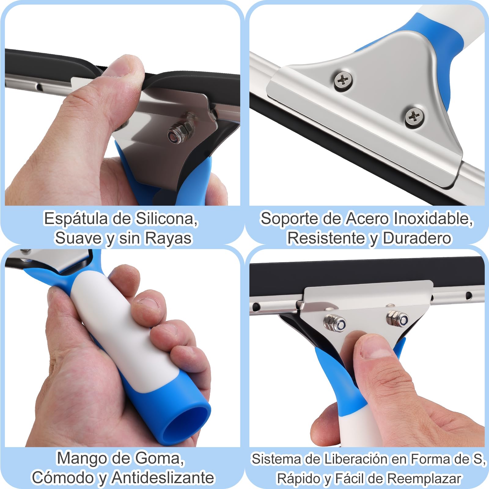Mitclear Limpiacristales Profesional(15cm), Limpiador de Ventanas de Acero Inox, Escobilla con Hoja de Silicona, Kit de Escobilla Limpiador de Cristales para Ducha Cristal Espejo Puerta Coche Azulejos