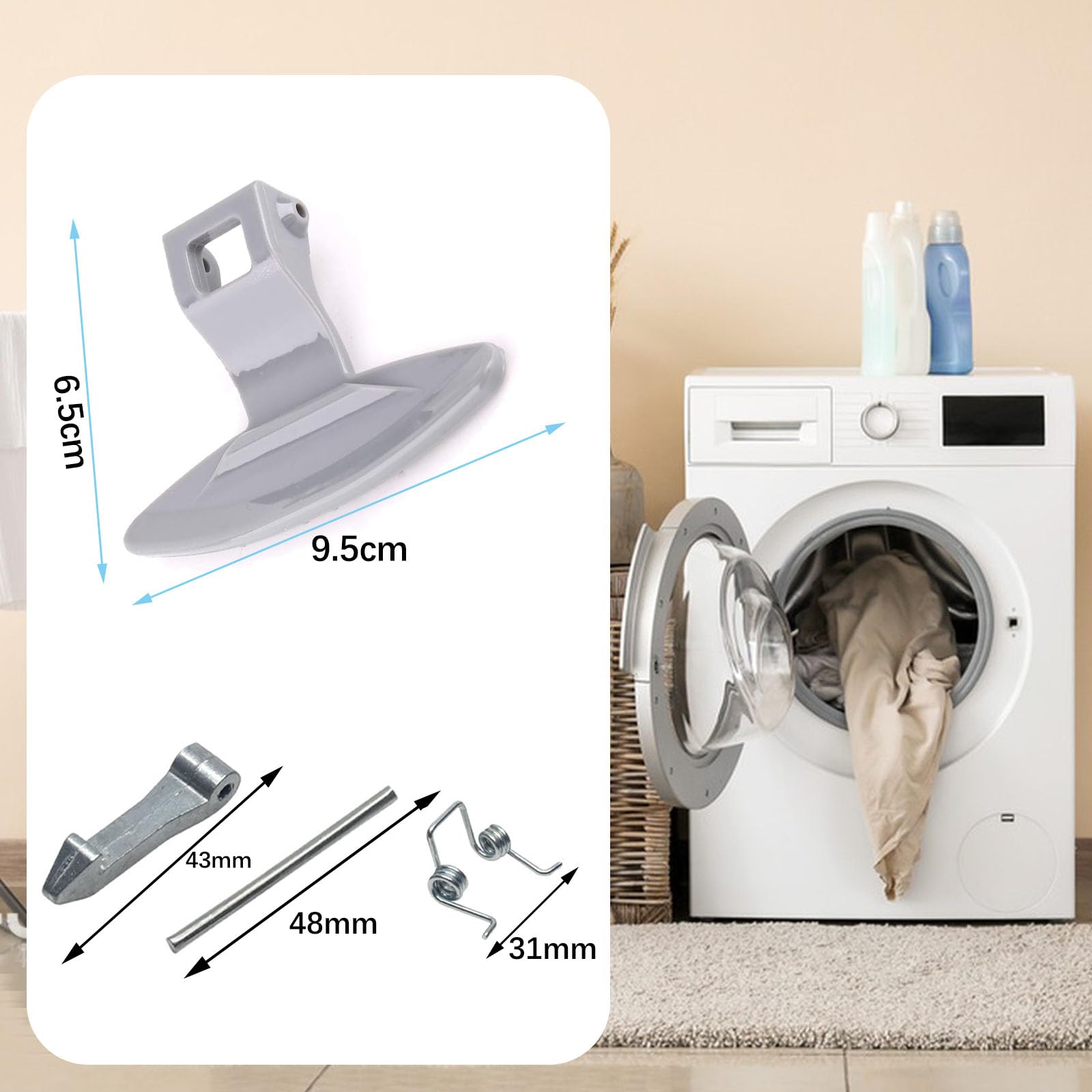 ECSiNG Set Von Waschmaschine Zubehör Türhaken Türgriff Mit Bolzen Und Feder Kompatibel Mit LG Trommelscheibe Türgriff Schnalle Kit