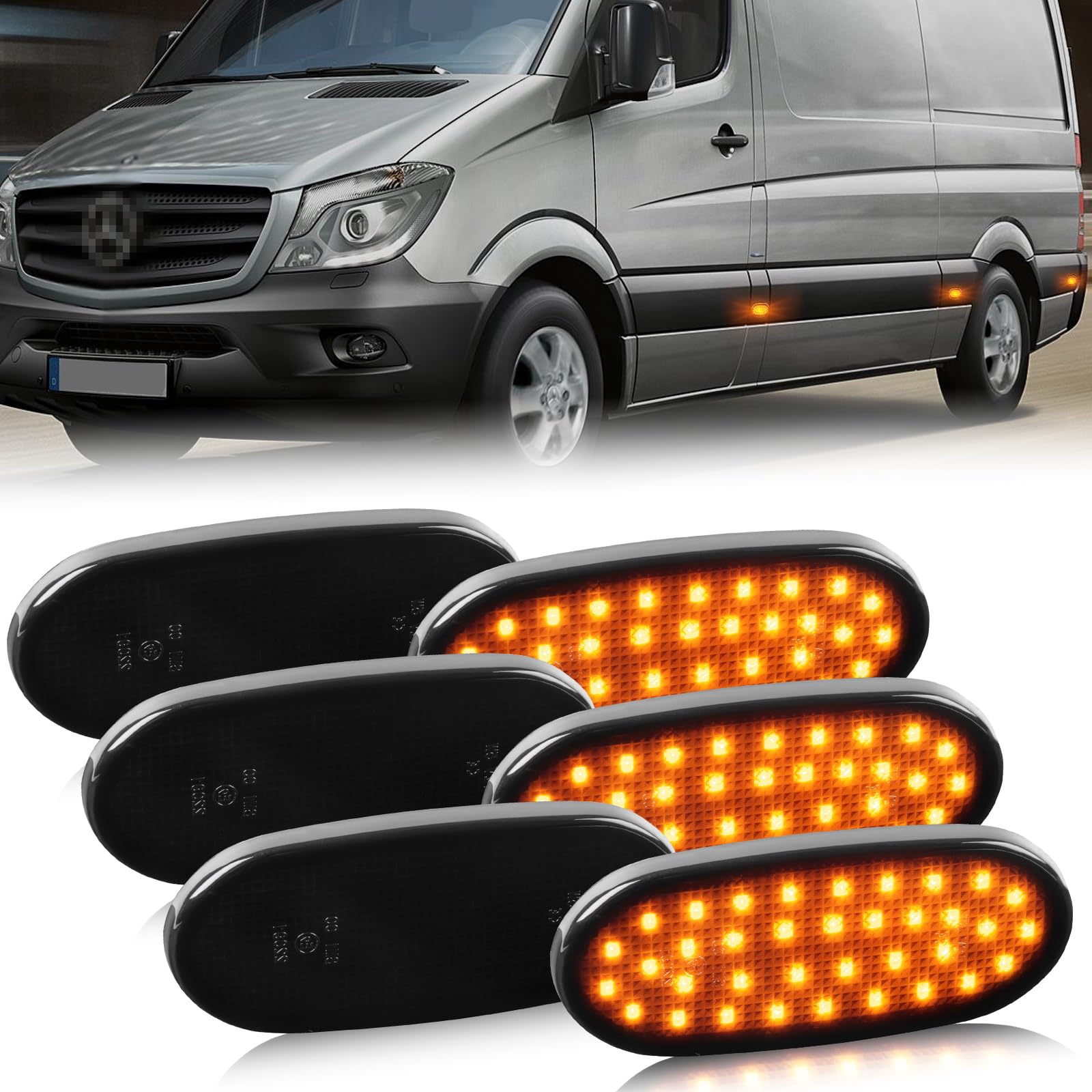 Luce di posizione per Mercedes-Benz Sprinter W906 2006~,Indicatore di Direzione a LED per Mercedes-Benz Sprinter W906 2006~, Nero, Canbus, 6 Pezzi