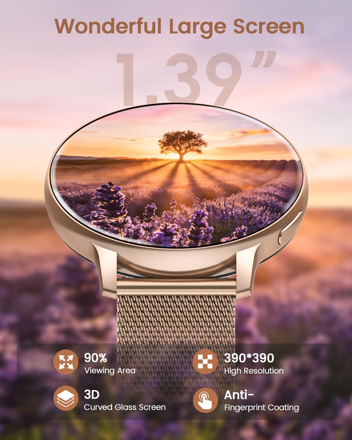 Smartwatch Damen Rund 1.39" HD Fitnessuhr Telefonfunktion 120+ Sportmodi Herzfrequenz Schlafmonitor SpO2 IP68 Wasserdicht Schrittzähler Roségold