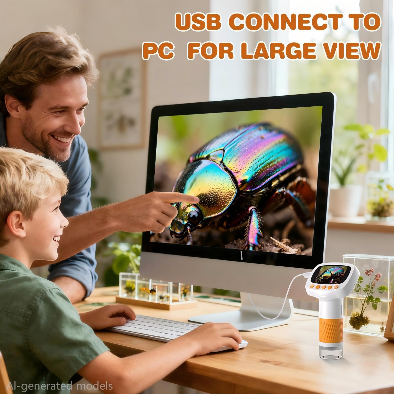 Microscopio de bolsillo para niños de más de 3 años, microscopio de mano 1000X para niños con IPS digital de 2 pulgadas, mini lupa portátil para video fotográfico, digiscopio edu científico, ideas de