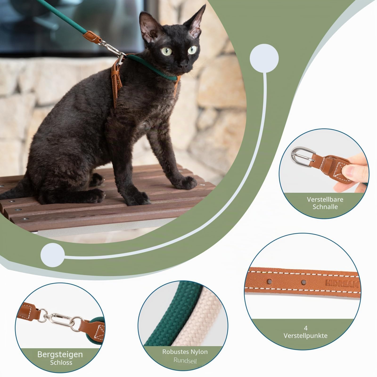 Verstellbares X-förmiges ausbruchsicheres Katzengeschirr und Leine, Set zum Spazierengehen, robustes 1,3 m langes Nylonseil und robuste Schnalle, leicht, weich, Braun