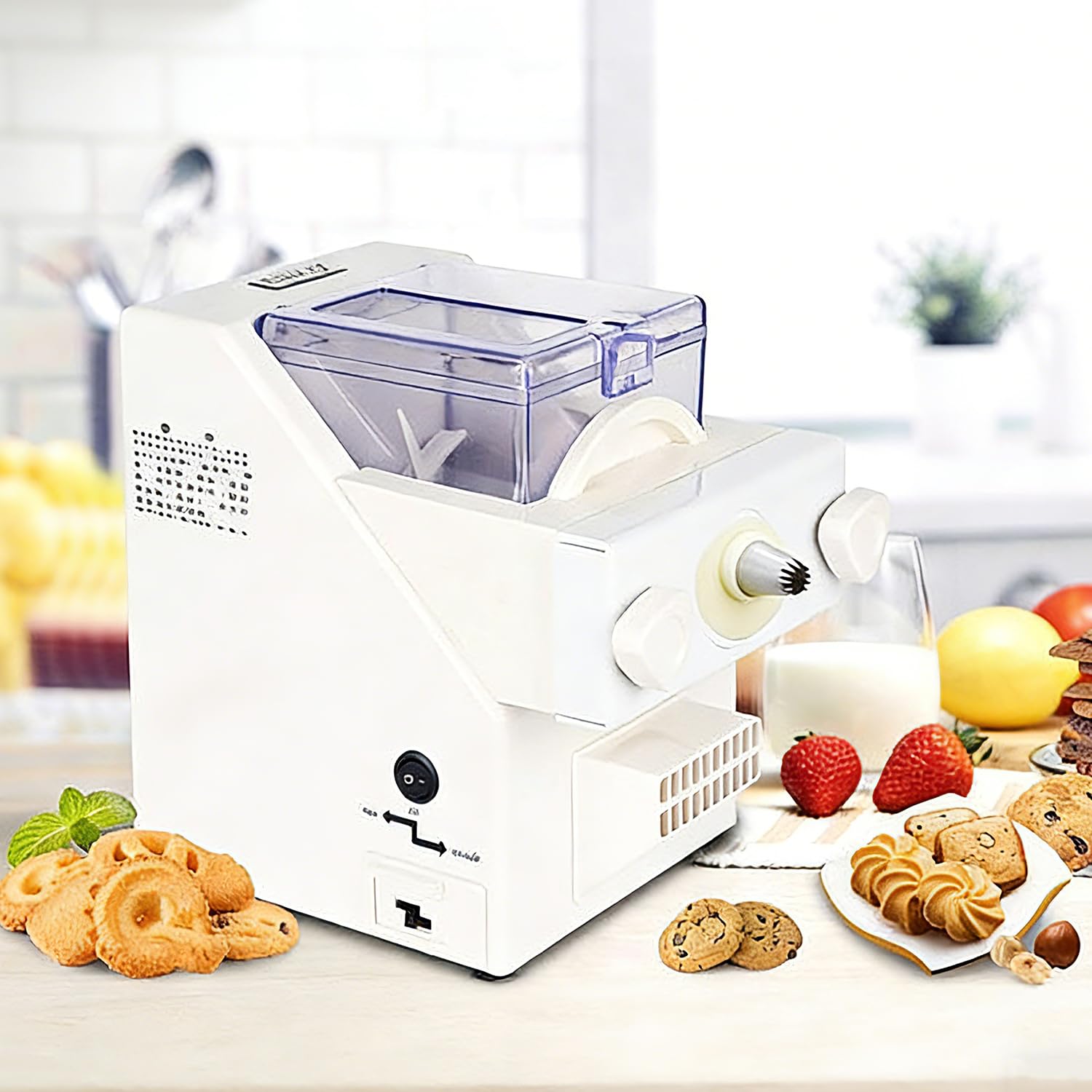 Biscottiera elettrica – Macchina automatica per biscotti da 180 W con 8 ugelli sostituibili per cottura fai da te in casa e in cucina